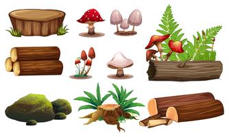 Un conjunto de elementos de madera. vector