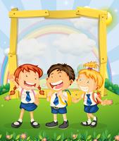 Children in school uniform standing on the park vector