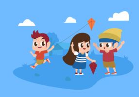 Cute Children Playing At Park Vector Flat Illustration