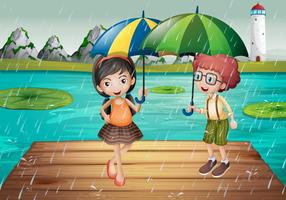 Kids being in the rain  vector