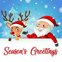 Deer and santa seasons greetings vector