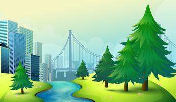 City buildings view with nature vector