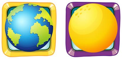 Earth and moon on square badges vector