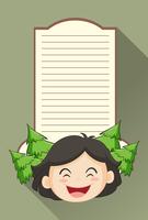 Paper template with girl and pine trees vector