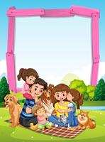 Border template with family having picnic in park vector