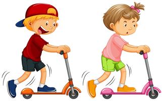Boys Playing Kick Scooter on White Background