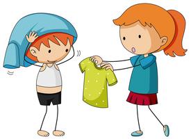 Sister helping brother getting dressed vector