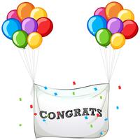 Colorful balloons with banner for word congrats vector