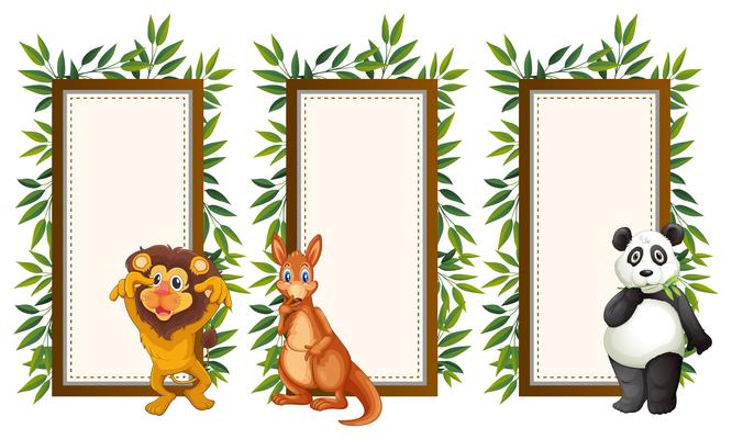 Frames with wild animals and leaves