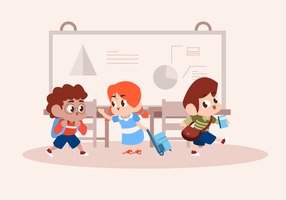 Children Playing At Class Vector Character Illustration