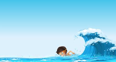 Boy swimming in the ocean vector