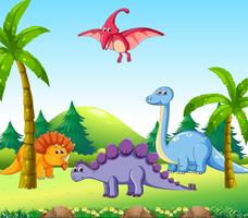 Different dinosaur in nature vector