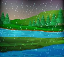 River scene on rainy day vector