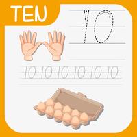 Number ten tracing worksheets vector