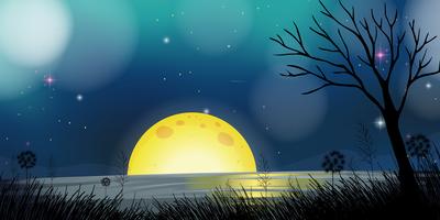 Escena nocturna con luna y lago. vector