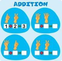 Addition worksheet with fingers vector