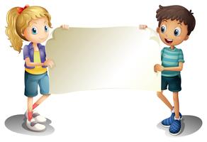A girl and a boy holding an empty banner vector
