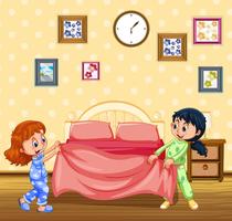 Children Making Bed in the Morning vector
