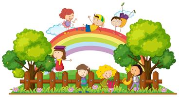Happy children playing in the park vector