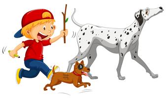 Boy and two dogs on white background vector
