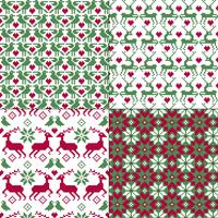 seamless nordic reindeer and bird patterns vector