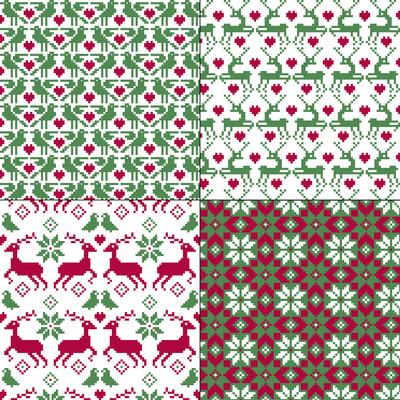 seamless nordic reindeer and bird patterns