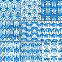 blue and white seamless classical greek patterns vector