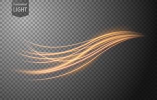 Abstract gold wavy line of light with a transparent background