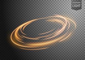 Abstract gold wavy line of light with a transparent background