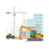 Building site work process under construction with cranes and machines vector
