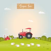 Farming with barn house and dairy farm animals. Vector illustration.