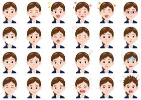 Businesswoman various expressions set. vector