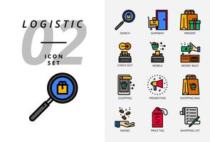 Icon pack for e-commerce, search, shipment, present, check out, mobile, money back, man clothing, promotion, shopping bag, shopping. vector