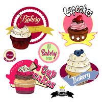 Vintage cupcakes bakery badges and labels. vector