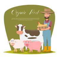 happy farmer family cartoon character in organic rural farm.  vector