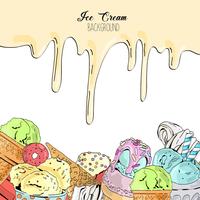 Cartoon cute colorful vector hand drawn ice cream background.