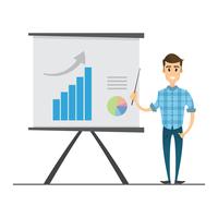 Businessman presenting marketing data and graphs on projector screen vector