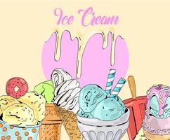 Cartoon cute colorful vector hand drawn ice cream background.