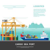 Warehouse and shipping port logistic on a flat style vector