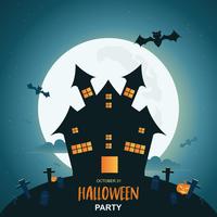 Halloween night background with pumpkin and dark castle under the moonlight vector