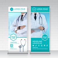 healthcare and medical roll up design, standee and banner template decoration for exhibition, printing, presentation and brochure flyer concept vector illustration