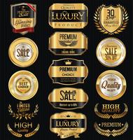 Insignias y etiquetas de oro premium de lujo vector