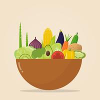 a bowl of organic food. Vector illustration, set of vegetables and fruits.