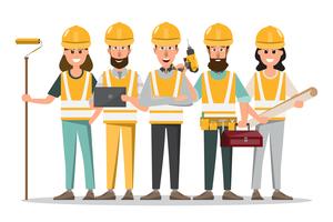 architect, foreman, engineering construction worker in different characte vector