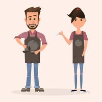 friendly barista in front of coffee machine in a coffee shop vector