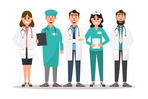 Set of doctor and nurse cartoon characters vector