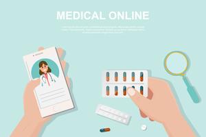 Online pharmacy concept in the flat style. vector