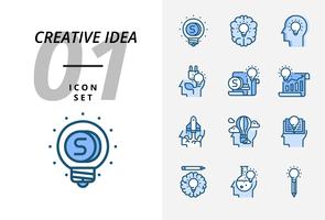 Paquete de iconos para la idea creativa, dinero, lluvia de ideas, idea, creatividad, ecología, dinero, documento comercial, piloto, globo, cohete, libro, educación. vector