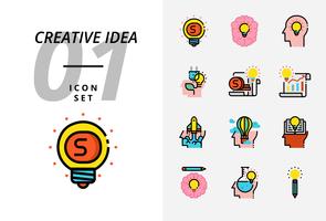Paquete de iconos para la idea creativa, dinero, lluvia de ideas, idea, creatividad, ecología, dinero, documento comercial, piloto, globo, cohete, libro, educación. vector