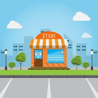 store front building with big city background. vector